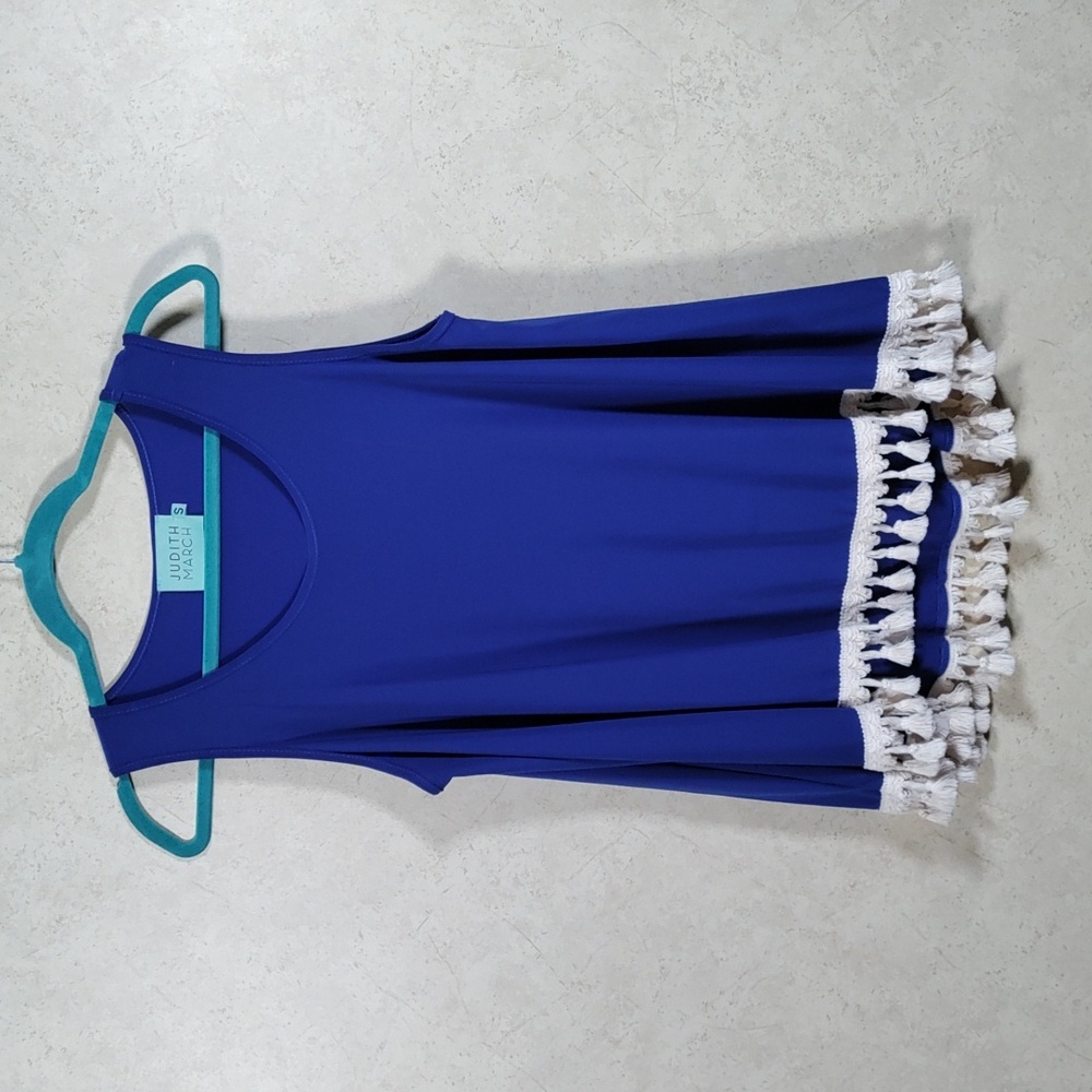 7114 Judith March royal blue knit tank top with tassel hem S